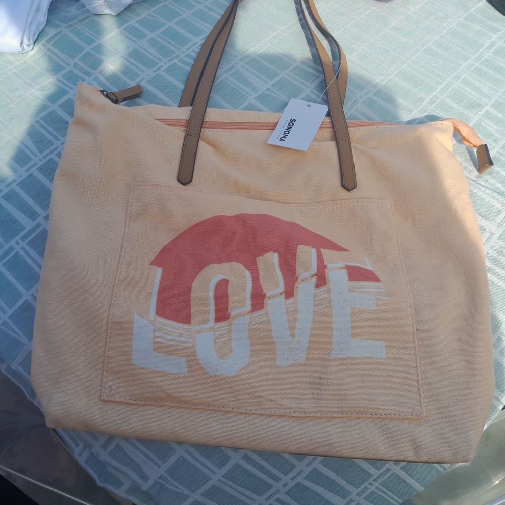 Love Print Orange Tote Bag
